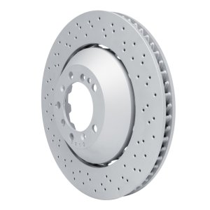 Porsche 718 Cayman Brake Rotor (1) - Right Front - R1 Concepts - Hi-Carbon Alloy GEOMET Coated Rotor - Drilled - `16-`23